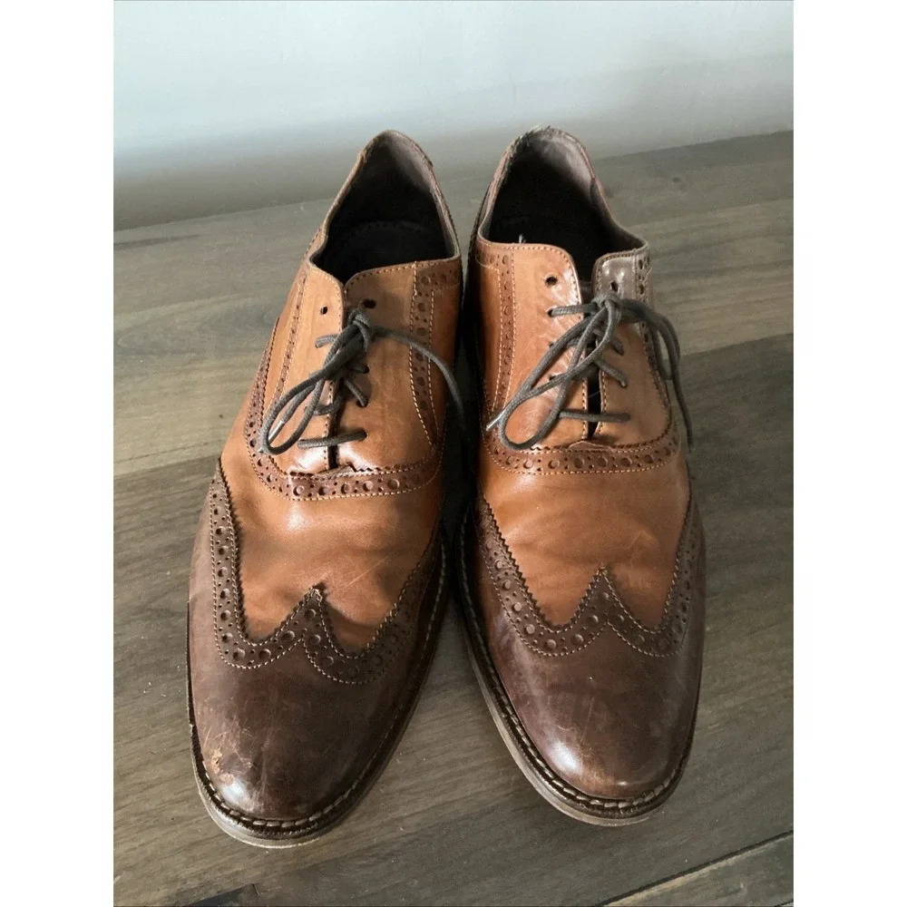 Cole Haan Wing Tip Oxford Dress Shoes Cognac Brown‎ Leather Sz 9